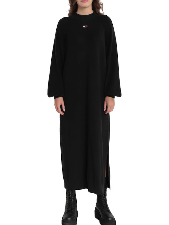 Rochie Midi Tricotată Cu Deschizătură Neagră