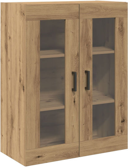 Wall Living Room Display Cabinet made of Particleboard with Glass Artisan Oak 69.5x34x90cm
