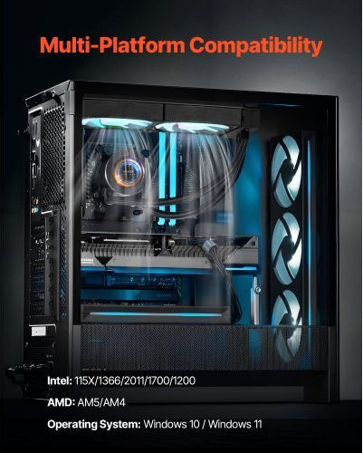 Vevor CPULQFSSLDPB56R3VV9 Water Cooling AIO CPU With 2 Fans 120mm And ARGB Lighting