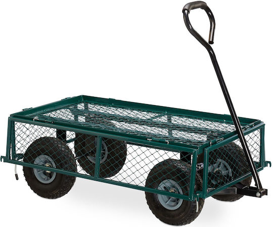 Cărucior de transport metalic Relaxdays cu pneuri verzi 50 x 50 x 110 cm capacitate de încărcare 200 kg