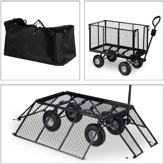 Relaxdays Cărucior de Transport Negru Acoperire Roți Gri 83 X 51 X 110 Cm Sarcină Maximă 500 Kg