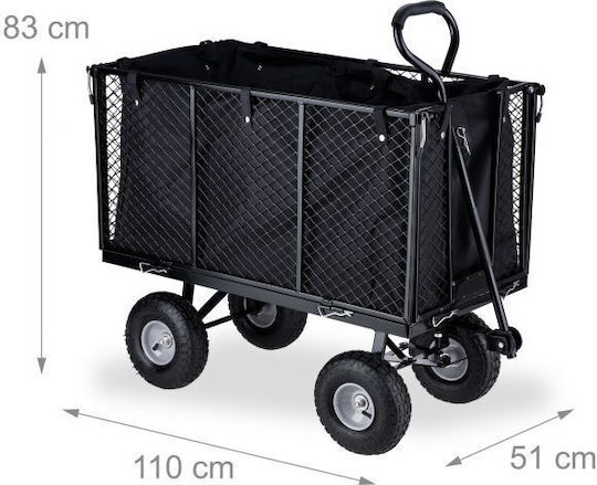 Relaxdays Cărucior de Transport Negru Acoperire Roți Gri 83 X 51 X 110 Cm Sarcină Maximă 500 Kg