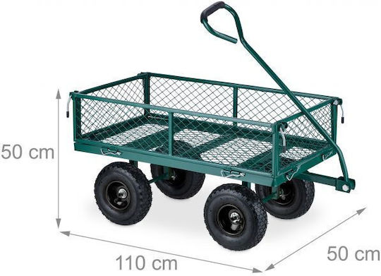 Cărucior de transport Relaxdays verde, sarcină maximă 200 kg, 50 x 50 x 110 cm