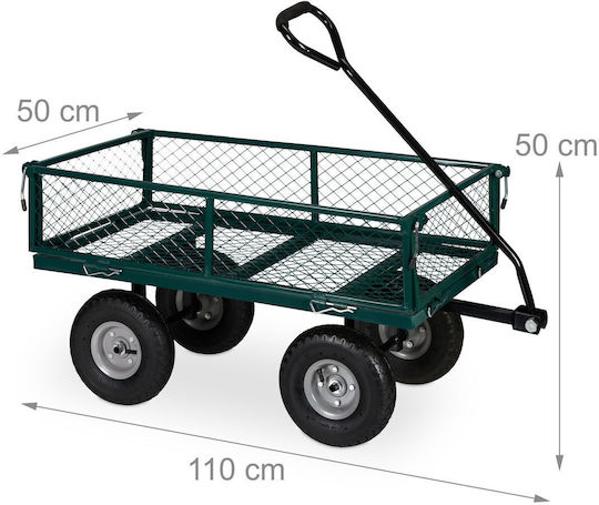 Cărucior de transport metalic Relaxdays cu pneuri verzi 50 x 50 x 110 cm capacitate de încărcare 200 kg