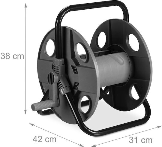 Hose Reel Relaxdays Handle Rolling Metal Frame Dark Gray Black