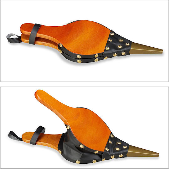 Suflantă manuală pentru grătar, șemineu, design rustic, lemn MDF, piele ecologică, 4 x 16 x 39 cm