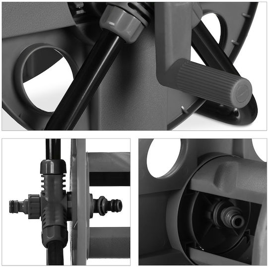 Hose Reel Relaxdays Handle Rolling Metal Frame Dark Gray Black