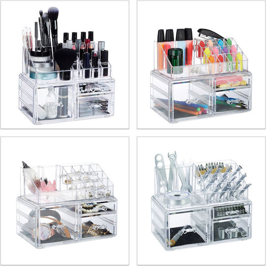 Relaxdays Organizator Cosmetice Cu Sertare Și Separatoare Transparent 23.5x18.5x14cm