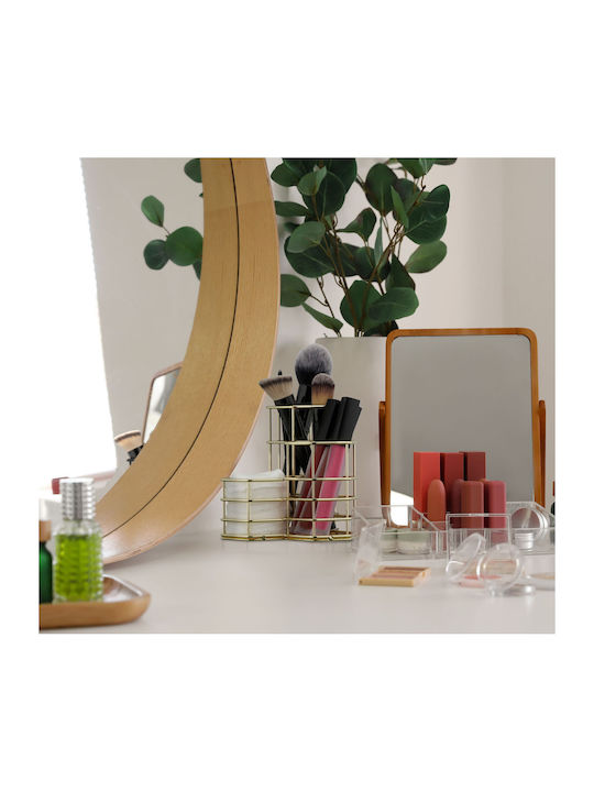 Relaxdays Cosmetics Organizer with Dividers Gold 12.5x12.5x12 cm