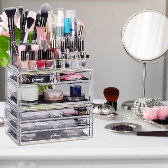 Relaxdays Stand De Organizare Cosmetice Cu Niveluri Transparent 29x23.5x14cm