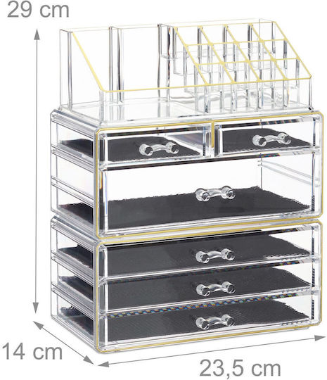 Relaxdays Stand De Organizare Cosmetice Cu Niveluri Transparent 29x23.5x14cm