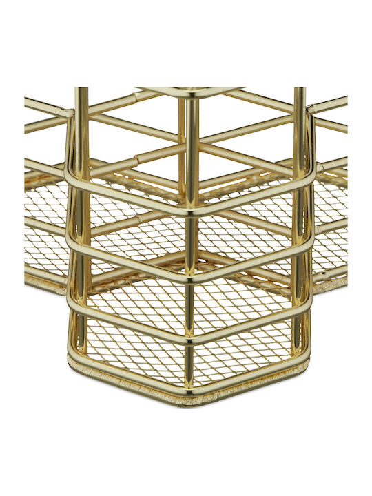 Relaxdays Cosmetics Organizer with Dividers Gold 12.5x12.5x12 cm
