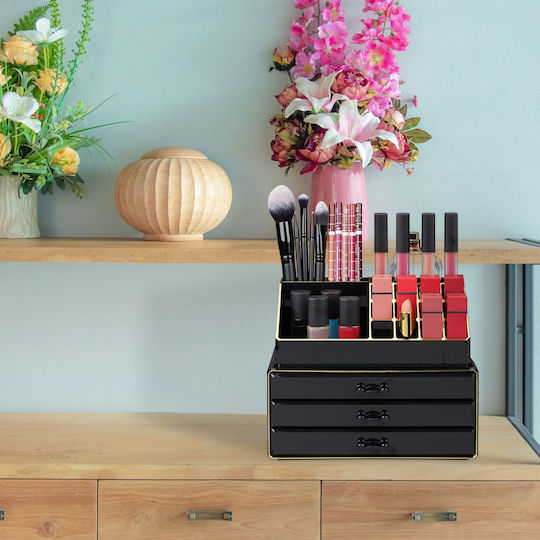 Relaxdays Kosmetikorganisator mit 3 Schubladen Schwarz 23,5x19x14cm