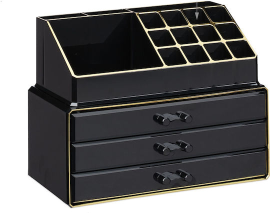 Relaxdays Kosmetikorganisator mit 3 Schubladen Schwarz 23,5x19x14cm