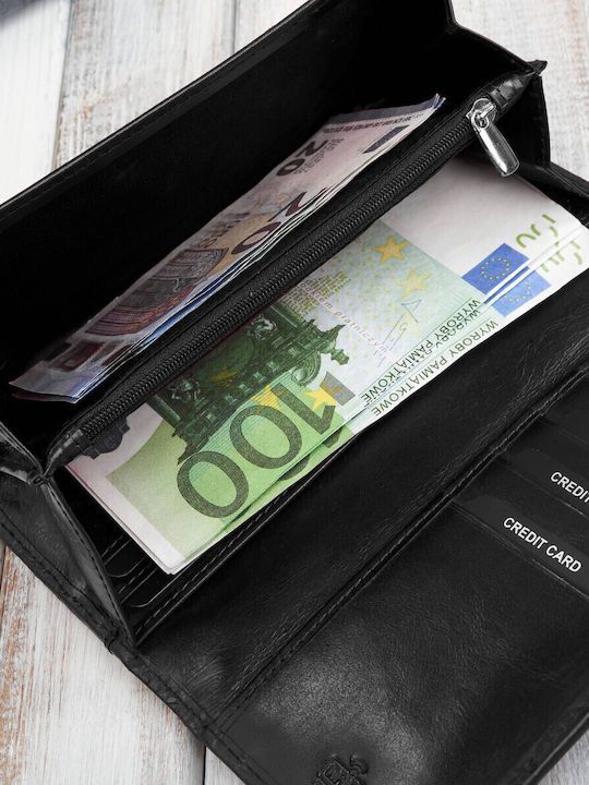 Mare Din piele Portofel de damă Clasice cu RFID Negru