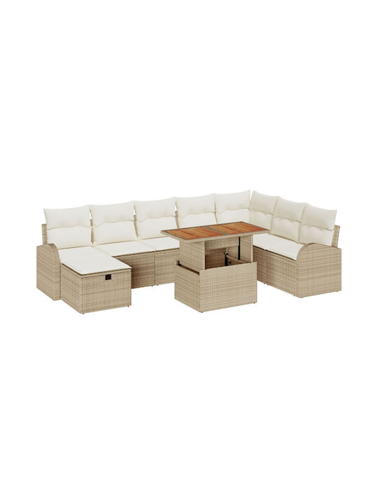 Garten- und Outdoor-Möbelsets Typsatz Wohnzimmer 9 Stück Beige mit Kissen