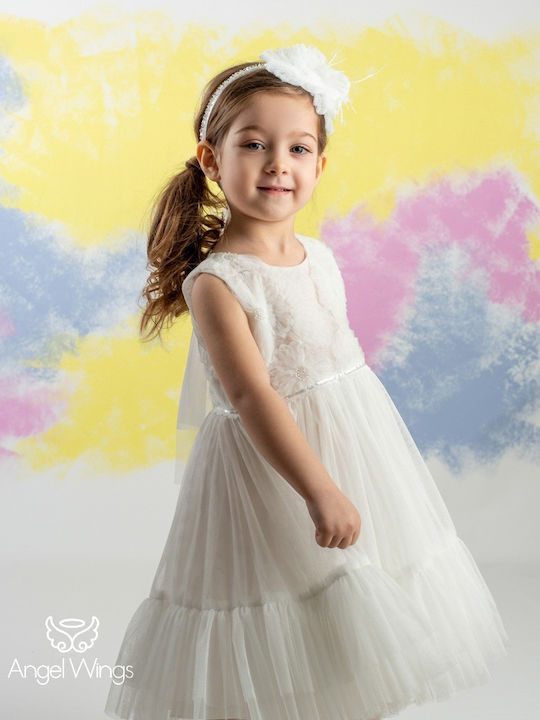 Angel Wings Λευκό Φόρεμα Βάπτισης από Τούλι