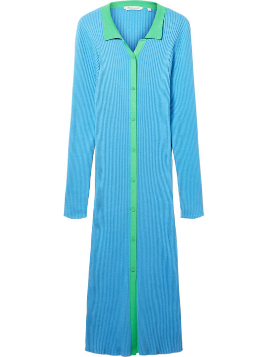 Midi Knitted Shirt Dress with Tearing Light Blue