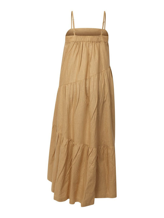 FBL007-13213 Summer Midi Dress with Ruffle Beige
