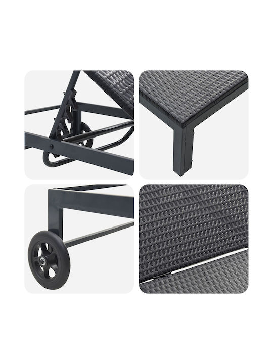 Deckchair Rattan with Wheels Black 200x54x27cm.