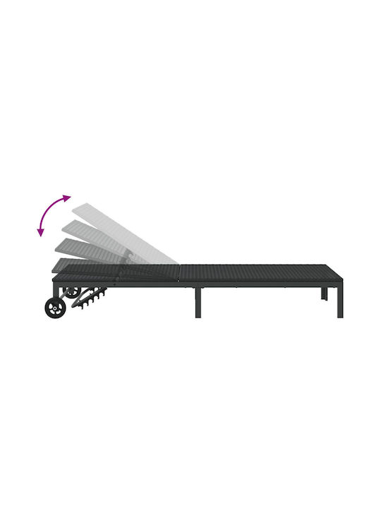 Deckchair Rattan with Wheels Black 200x54x27cm.