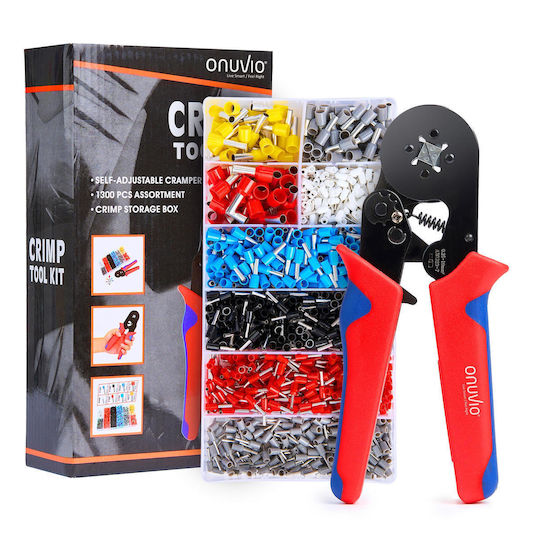 Onuvio Electric Cable Crimping Kit Ferrules Self-adjusting Crimping Tool Automatic Return 0.25-10mm 1300 Terminal Pins