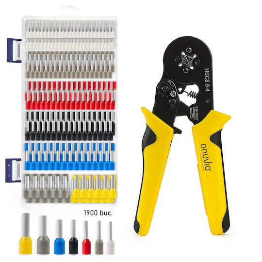 Onuvio Electric Cable Crimping Kit Ferrules Automatic Stripping Tool Crimping Tool 4 Self-adjusting Jaws Automatic Return 0.25-10mm 1900 Terminal Pins Carrying Case