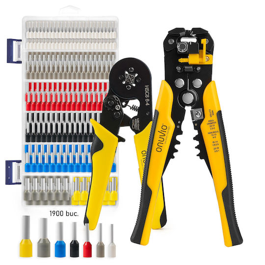 Onuvio Electric Cable Crimping Kit Ferrules Automatic Stripping Tool Crimping Tool 4 Self-adjusting Jaws Automatic Return 0.25-10mm 1900 Terminal Pins Carrying Case