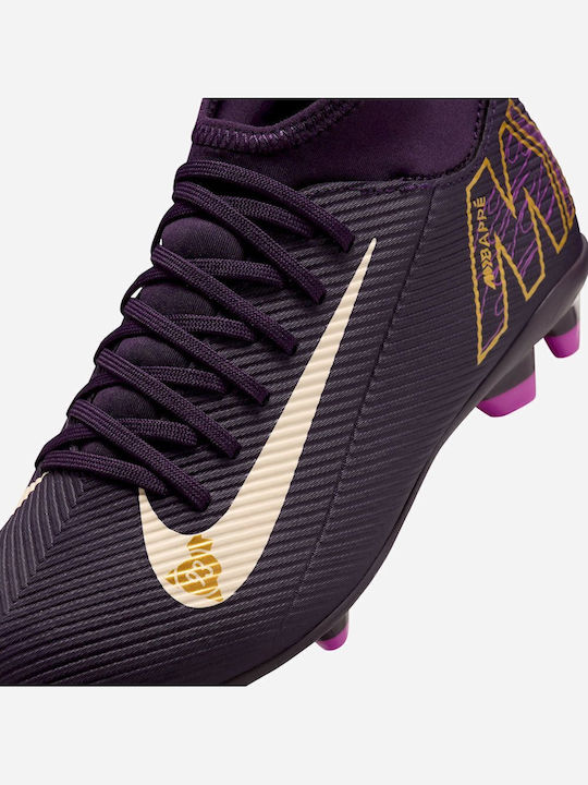Ghete de Fotbal pentru Copii cu Glezna Înaltă Mercurial Superfly 10 Club "Kylian Mbappé" cu Crampoane și Șosetă Grand Violet / Fildeș Pal