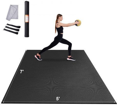Vevor Exercise Mat Black with Carry Strap (213.36x152.4cm)