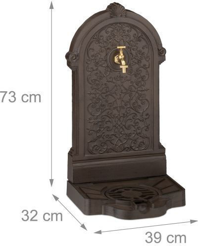 Fântână de Grădină Antică din Aluminiu Turnat Robinet Auriu Scoică Relaxdays Dimensiuni Aprox. 73 X 39 X 32 Cm Maro Închis