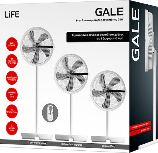 Life Gale Ανεμιστήρας Ορθοστάτης 24W Διαμέτρου 40cm με Τηλεχειριστήριο Λευκός