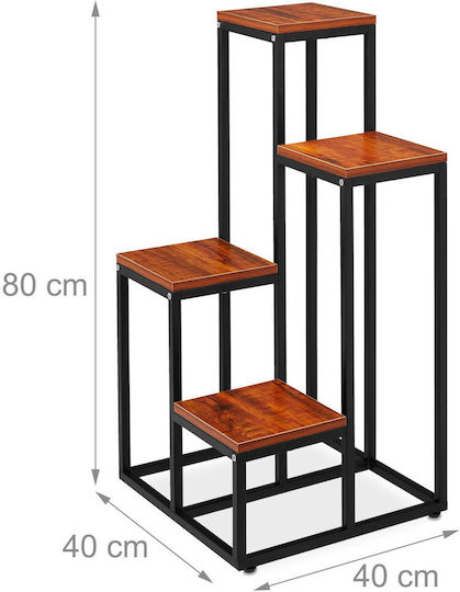 Suport pentru flori cu 4 rafturi la niveluri diferite, cadru metalic, plăci MDF, 80 x 40 x 40 cm