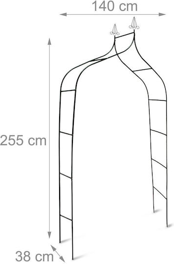 Arcadă Metalică de Grădină pentru Flori Cățărătoare Negru 255 X 140 X 38 Cm Relaxdays