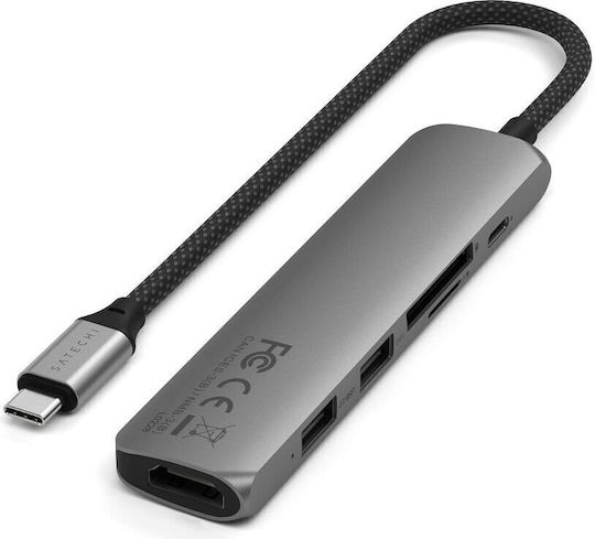 Satechi ST-P6SM USB-A / USB-C Docking Station με HDMI 4K PD Γκρι