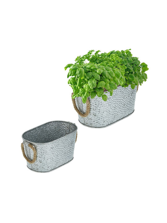 Set 2 Ghivece Decorative cu Mâner Argintiu Maro