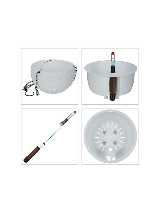 Set 2 Ghivece Suspendate Sistem de Stocare a Apei Indicator Nivel Apă Plastic Fier Alb 54 X 18.5 Cm