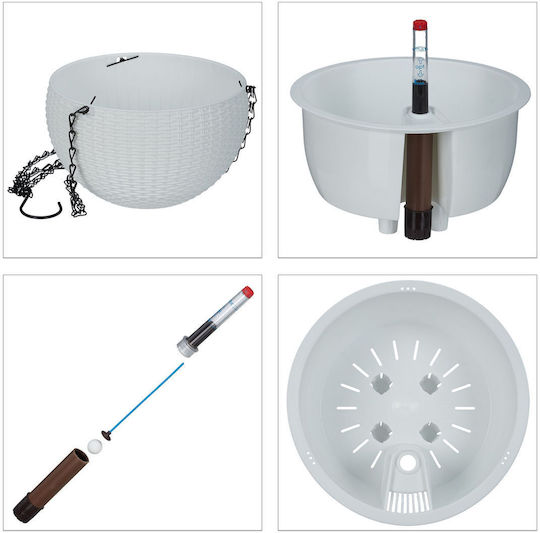Set 2 Hanging Pots Water Storage System Water Level Indicator Plastic Iron White 54 X 18.5 Cm