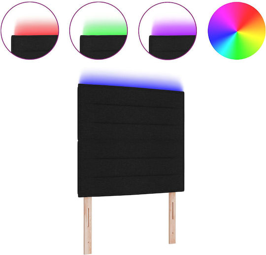 vidaXL LED Табла За Легло Дървена Черна 100x88cm