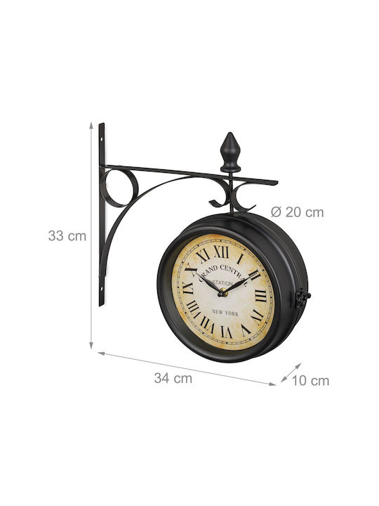 Retro Wall Clock Double-sided Roman Numerals 33 X 34 X 10 Cm Black