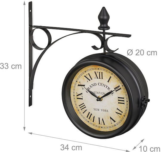 Ceas de Perete Retro cu Două Fețe Cifre Romane 33 X 34 X 10 Cm Negru