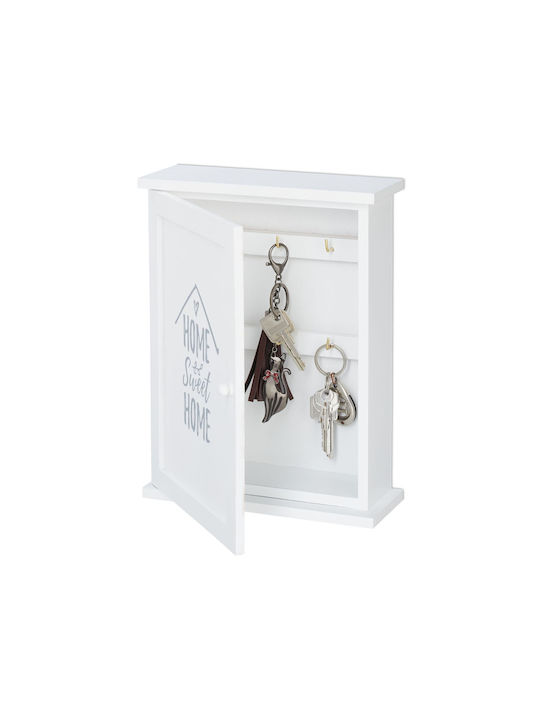 Cutie de depozitare chei din lemn cu 6 cârlige Dimensiuni 29 X 22 X 8 cm Alb Home Sweet Home Relaxdays