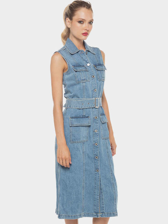 Dress Καλοκαιρινό Midi Σεμιζιέ Φόρεμα Τζιν Blue
