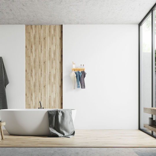 Bamboo Wall Hanger Shelf 3 Hooks 10 x 36 x 12 cm Brown
