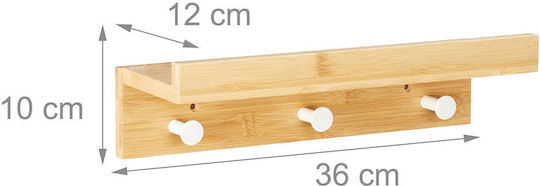 Bamboo Wall Hanger Shelf 3 Hooks 10 x 36 x 12 cm Brown