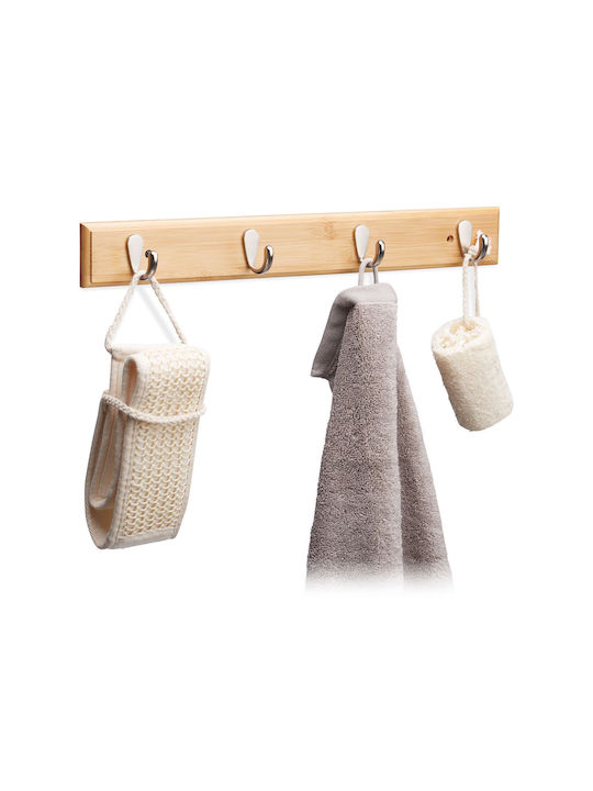 Cuier de perete cu 4 cârlige din bambus Dimensiuni 6 X 48,5 X 5 Cm Relaxdays