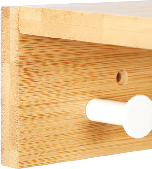 Bamboo Wall Hanger Shelf 3 Hooks 10 x 36 x 12 cm Brown