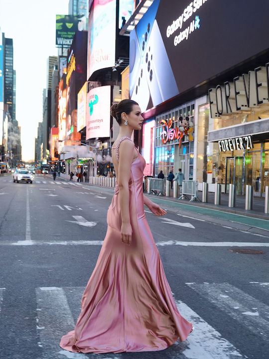 Maxi Dress for Wedding - Christening Satin Open Back Pink