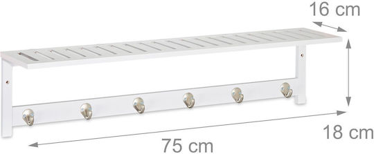 Raft cuier de perete 6 cârlige bambus metal dimensiuni 18 x 75 x 16 cm alb Relaxdays