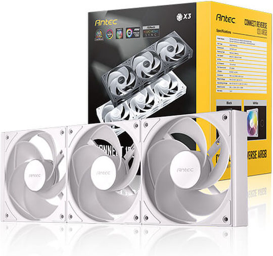 Antec Ventilator Pentru Carcasă C120R Lamă Inversată (1800rpm / 43.2cfm) cu Iluminare ARGB și Conexiune 3-Pin / 4-Pin PWM 3 Bucăți Albe